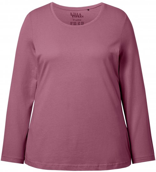 Ulla Popken Basic Round Neck Long Sleeve Slim Fit Cotton Tee Dark Rose - T-skjorter - 