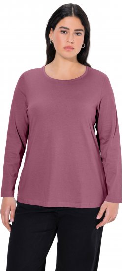 Ulla Popken Basic Round Neck Long Sleeve Slim Fit Cotton Tee Dark Rose - T-skjorter - 