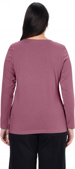 Ulla Popken Basic Round Neck Long Sleeve Slim Fit Cotton Tee Dark Rose - T-skjorter - 