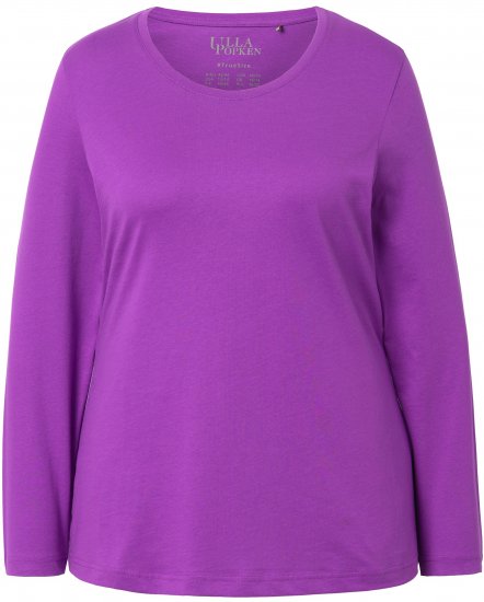 Ulla Popken Basic Round Neck Long Sleeve Slim Fit Cotton Tee Purple - T-skjorter - 