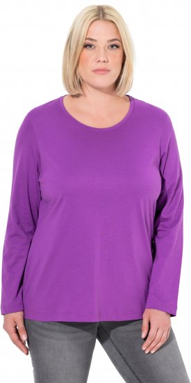 Ulla Popken Basic Round Neck Long Sleeve Slim Fit Cotton Tee Purple - T-skjorter - 