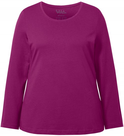 Ulla Popken Basic Round Neck Long Sleeve Slim Fit Cotton Tee Berry - T-skjorter - 