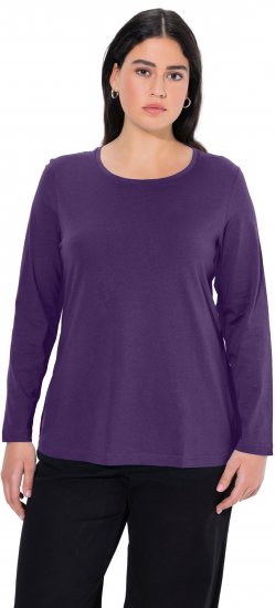 Ulla Popken Basic Round Neck Long Sleeve Slim Fit Cotton Tee Deep Violet - T-skjorter - 