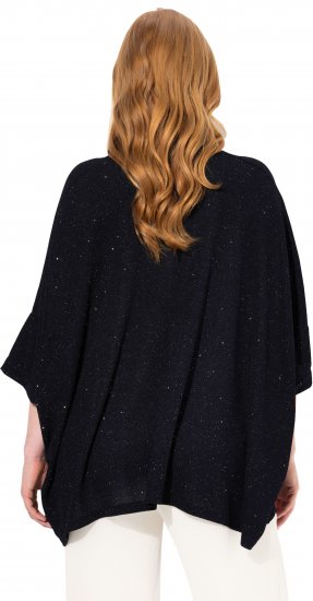 Ulla Popken Sparkling Draped Collared Tee Navy Blue - Trykket T-skjorter for dame - 