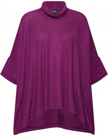 Ulla Popken Sparkling Draped Collared Tee Mulberry - Trykket T-skjorter for dame - 