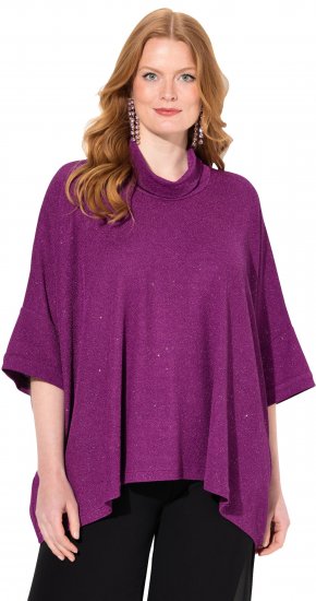 Ulla Popken Sparkling Draped Collared Tee Mulberry - Trykket T-skjorter for dame - 