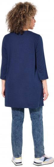 Ulla Popken Floral Motif 3/4 Sleeve Tunic Tee Ink Blue - Trykket T-skjorter for dame - 