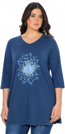 Ulla Popken Dandelion Short Sleeve Graphic Tee Ink Blue - Trykket T-skjorter for dame - 