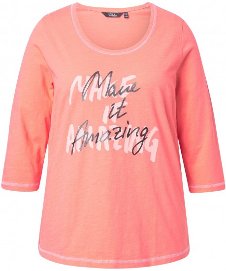 Ulla Popken Make It Amazing 3/4 Sleeve Graphic Tee Coral - Trykket T-skjorter for dame - 