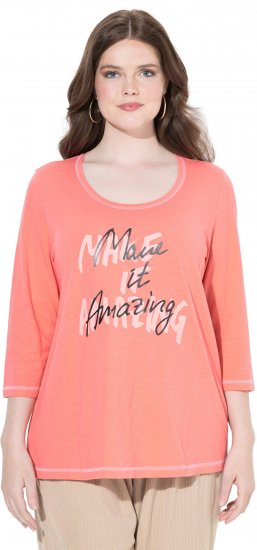 Ulla Popken Make It Amazing 3/4 Sleeve Graphic Tee Coral - Trykket T-skjorter for dame - 