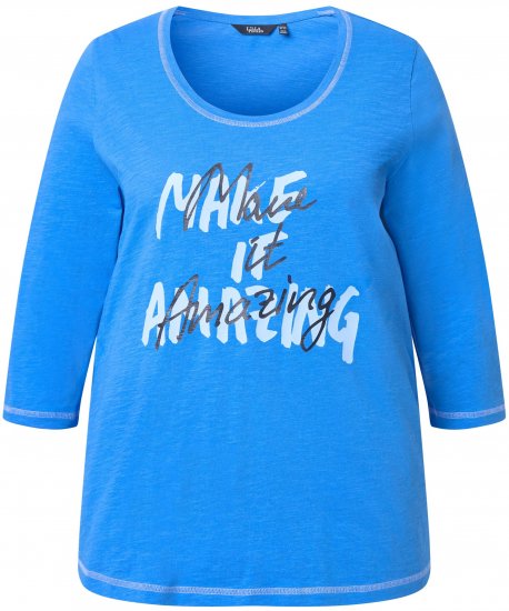 Ulla Popken Make It Amazing 3/4 Sleeve Graphic Tee Pacific Blue - Trykket T-skjorter for dame - 