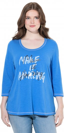 Ulla Popken Make It Amazing 3/4 Sleeve Graphic Tee Pacific Blue - Trykket T-skjorter for dame - 