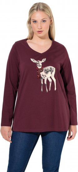 Ulla Popken Fawn Long Sleeve Graphic Tee Plum - Trykket T-skjorter for dame - 