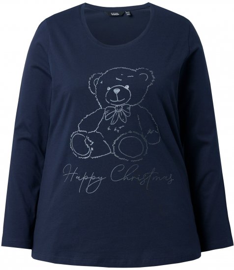 Ulla Popken Holiday Long Sleeve Graphic Tee Navy Blue - Trykket T-skjorter for dame - 