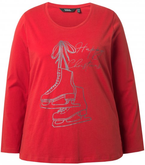 Ulla Popken Holiday Long Sleeve Graphic Tee Salsa Red - Trykket T-skjorter for dame - 