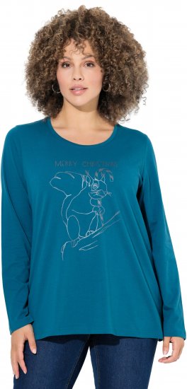 Ulla Popken Holiday Long Sleeve Graphic Tee Teal - Trykket T-skjorter for dame - 