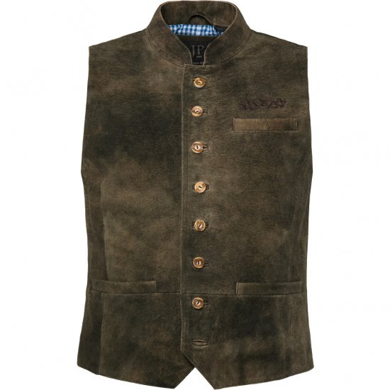 jP1880 Finest Goat Suede Traditional Vest Dark Brown - Trachten & Oktoberfest - Oktoberfestklær i store størrelser (Trachten)