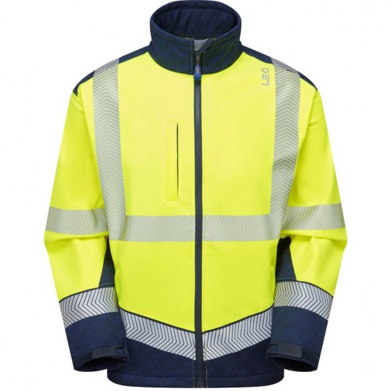 Leo Bowden Ecoviz Softshell Jacket Hi-Vis Yellow/Navy Print - Arbeidsklær - Arbeidsklær i store størrelser