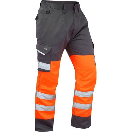 Leo Bideford Ecoviz Poly/Cotton Cargo Trouser Hi-Vis Orange/Grey - Arbeidsklær - Arbeidsklær i store størrelser
