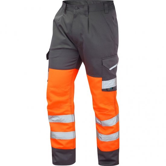 Leo Bideford Ecoviz Poly/Cotton Cargo Trouser Hi-Vis Orange/Grey - Arbeidsklær - Arbeidsklær i store størrelser