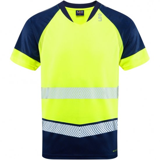 Leo Forda Ecoviz Performance+ Dual Colour T-Shirt Hi-Vis Yellow/Navy Print - Arbeidsklær - Arbeidsklær i store størrelser