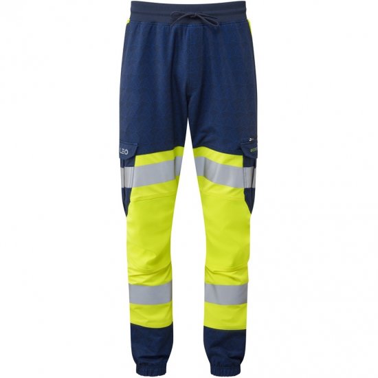 Leo Hawkridge Ecoviz High Performance 4X Stretch Trouser Hi-Vis Yellow/Navy Print - Arbeidsklær - Arbeidsklær i store størrelser