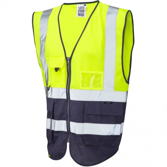 Leo Lynton Ecoviz Superior Waistcoat Hi-Vis Yellow/Navy - Arbeidsklær - Arbeidsklær i store størrelser