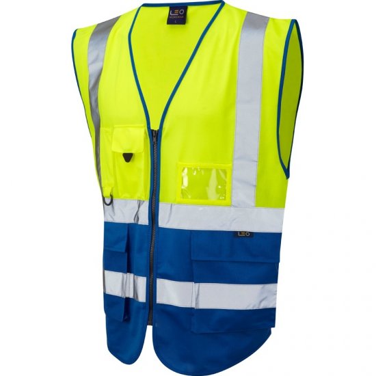Leo Lynton Ecoviz Superior Waistcoat Hi-Vis Yellow/Royal Blue - Arbeidsklær - Arbeidsklær i store størrelser