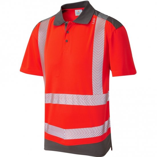 Leo Peppercombe Ecoviz Performance+ Dual Colour Polo Shirt Hi-Vis Red/Grey - Arbeidsklær - Arbeidsklær i store størrelser