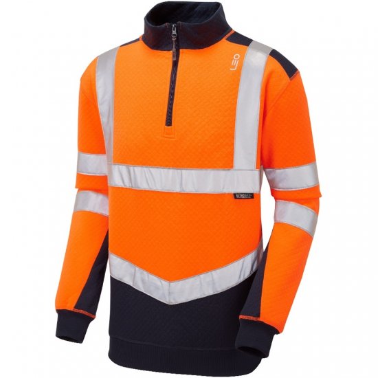 Leo Tapeley Ecoviz Dual Colour 1/4 Zip Sweatshirt Hi-Vis Orange/Navy - Arbeidsklær - Arbeidsklær i store størrelser