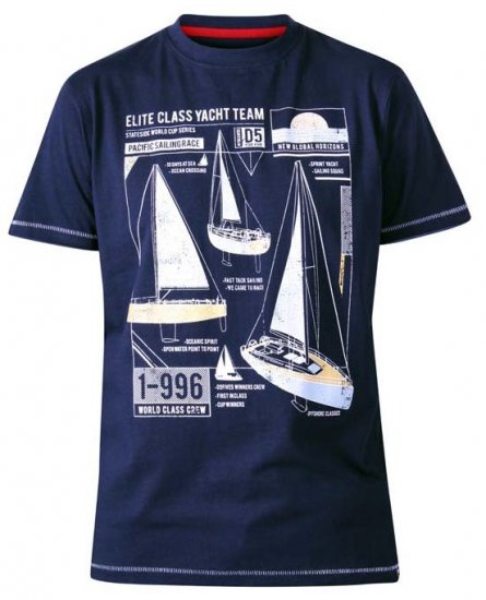 D555 Neville Yacht Team Crew Neck Printed T-Shirt Navy - T-skjorter - Store T-skjorter - 2XL-14XL