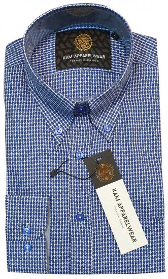 Kam Jeans P001 Long Sleeve Premium Shirt Blue - Skjorter - Store skjorter - 2XL-8XL