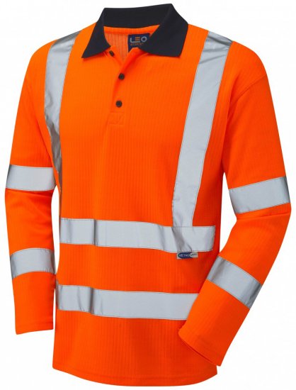 Leo Swimbridge Comfort L/S Polo Shirt Hi-Vis Orange - Arbeidsklær - Arbeidsklær i store størrelser