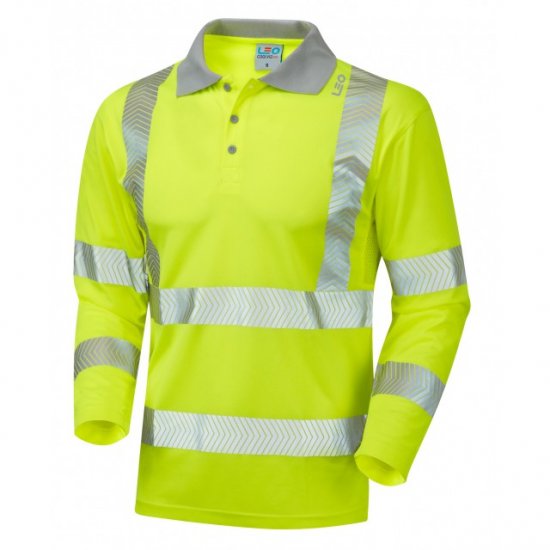 Leo Barricane Ecoviz Performance+ Sleeved Polo Shirt Hi-Vis Yellow - Arbeidsklær - Arbeidsklær i store størrelser