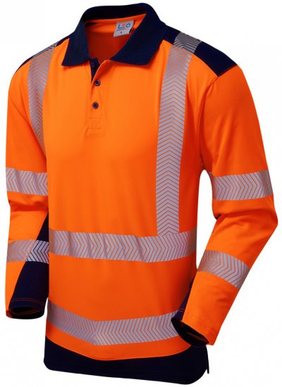 Leo Wringcliff Coolviz Plus L/S Polo Hi-Vis Orange/Navy - Arbeidsklær - Arbeidsklær, Skiklær og Regntøy store størrelser