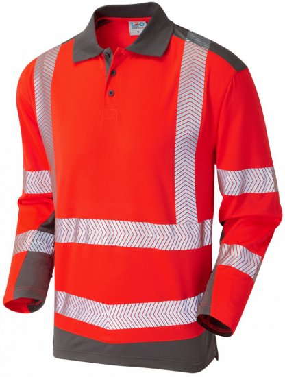 Leo Wringcliff Coolviz Plus L/S Polo Hi-Vis Red/Grey - Arbeidsklær - Arbeidsklær i store størrelser