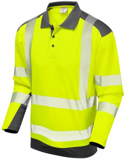 Leo Wringcliff Coolviz Plus L/S Polo Hi-Vis Yellow/Grey - Arbeidsklær - Arbeidsklær i store størrelser