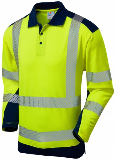 Leo Wringcliff Coolviz Plus L/S Polo Hi-Vis Yellow/Navy - Arbeidsklær - Arbeidsklær i store størrelser