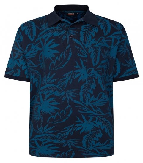 Espionage P222 Poloskjorte med bladtrykk mørkeblå/teal - Polo- & piqueskjorter - Poloskjorte i store størrelser - 2XL-8XL