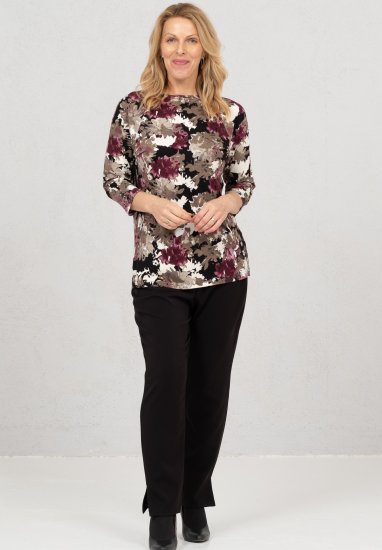 Scandinavian Caramel Flowers Blouse Purple and Brown - Trykket T-skjorter for dame - 