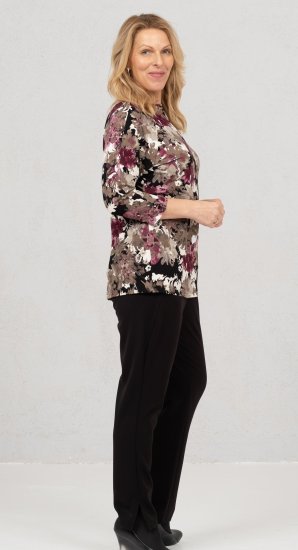 Scandinavian Caramel Flowers Blouse Purple and Brown - Trykket T-skjorter for dame - 