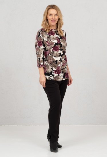 Scandinavian Caramel Flowers Blouse Purple and Brown - Trykket T-skjorter for dame - 