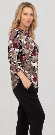 Scandinavian Caramel Flowers Blouse Purple and Brown - Trykket T-skjorter for dame - 