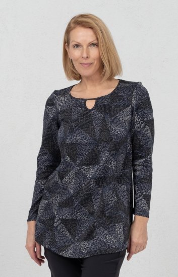 Scandinavian Caramel Triangles Tunic Dark Blue - Trykket T-skjorter for dame - 