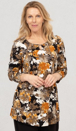 Scandinavian Caramel Flower Petals Tunic Orange and Brown - Trykket T-skjorter for dame - 