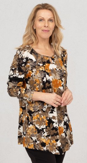 Scandinavian Caramel Flower Petals Tunic Orange and Brown - Trykket T-skjorter for dame - 