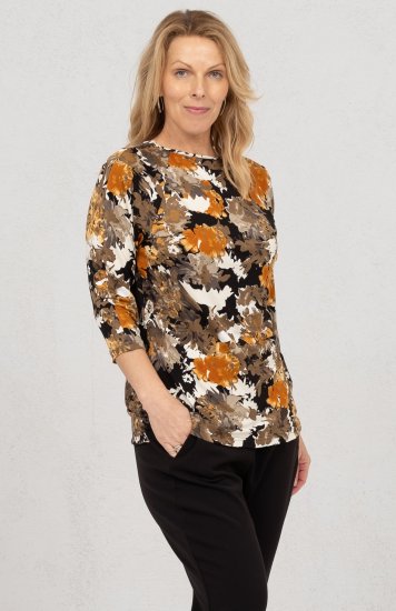 Scandinavian Caramel Flowers Blouse Orange and Brown - Trykket T-skjorter for dame - 