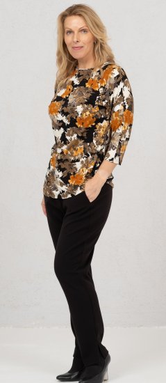 Scandinavian Caramel Flowers Blouse Orange and Brown - Trykket T-skjorter for dame - 