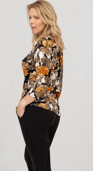 Scandinavian Caramel Flowers Blouse Orange and Brown - Trykket T-skjorter for dame - 
