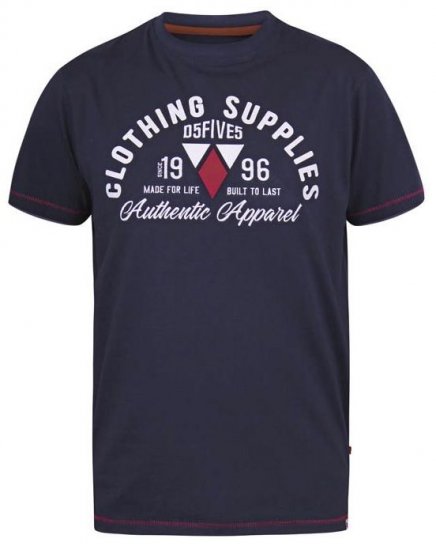 D555 Pence Print Crew Neck T-Shirt Navy - T-skjorter - Store T-skjorter - 2XL-14XL